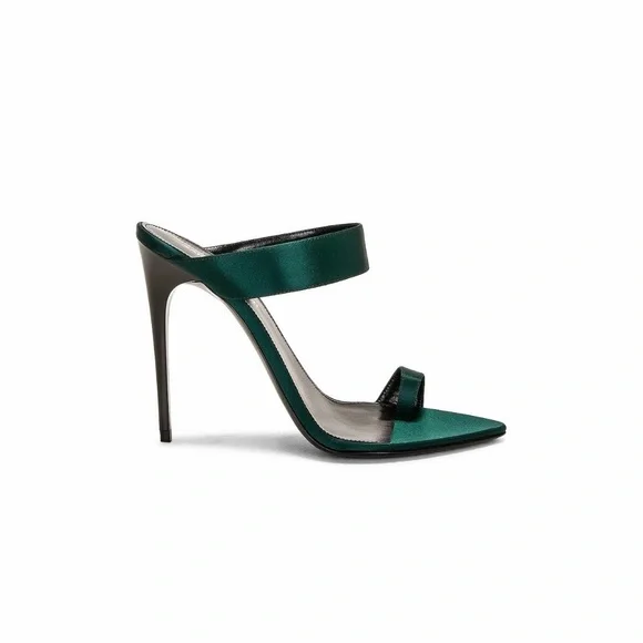 Saint Laurent "Martha" Mules - Crepe Satin Green Sandals - Picture 4 of 5